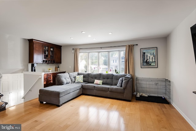 living room with light hardwood / wood-style flooring