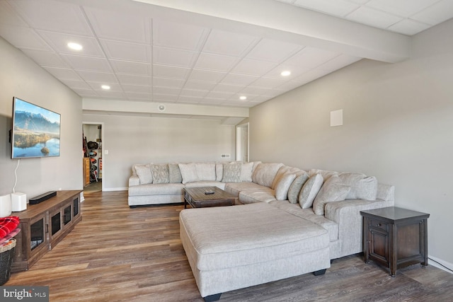 living room with dark hardwood / wood-style floors