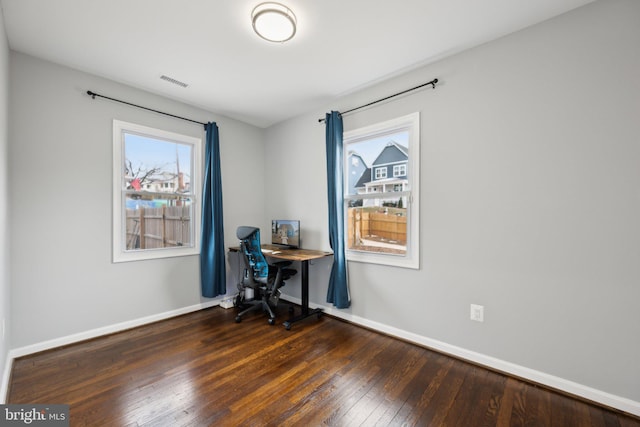 office area featuring dark hardwood / wood-style floors