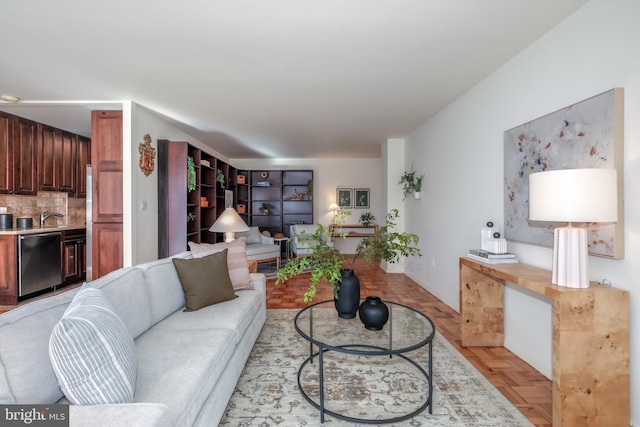 living room with light parquet flooring