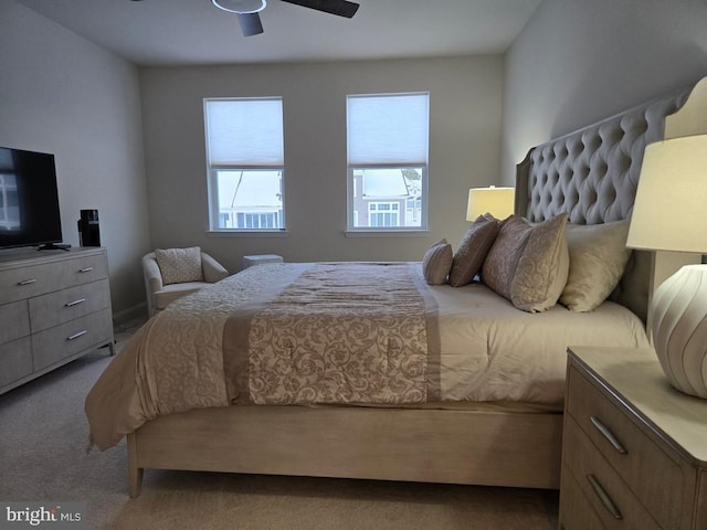 bedroom featuring carpet flooring and ceiling fan