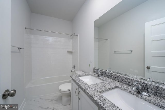 full bathroom with vanity, toilet, and tub / shower combination