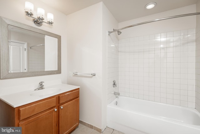 bathroom with vanity, tile patterned floors, and tub / shower combination