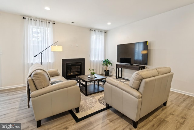 living room with light hardwood / wood-style floors