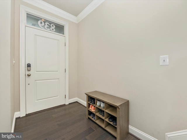 interior space featuring crown molding and dark hardwood / wood-style floors