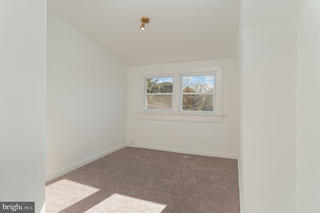 spare room with carpet flooring and lofted ceiling