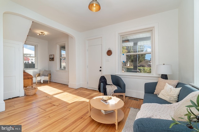 living room with light hardwood / wood-style flooring