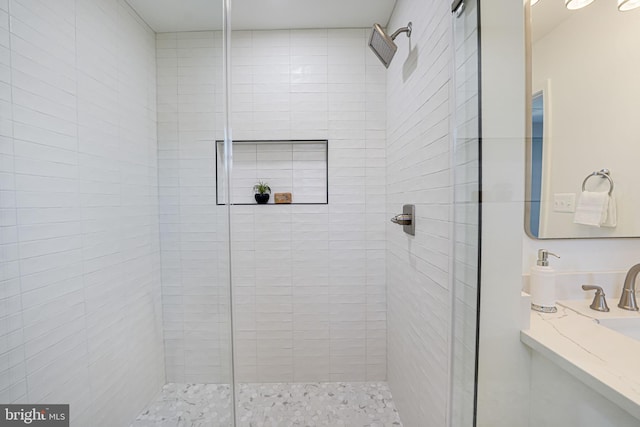 bathroom with a stall shower