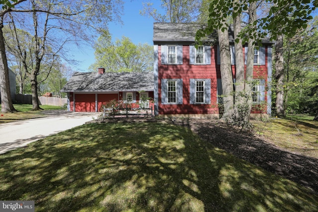 16 Doncaster Rd, Cherry Hill, NJ 08003 - colonial house with fence, a chimney, driveway, and a front yard