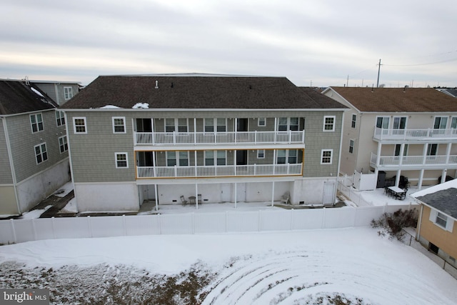 view of snow covered building