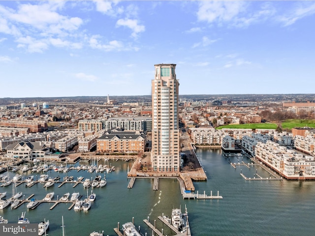 aerial view featuring a water view