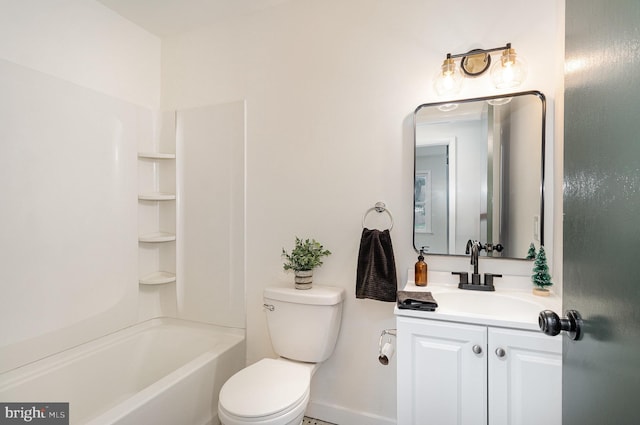 full bathroom featuring shower / tub combination, vanity, and toilet