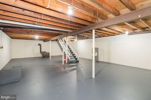 basement featuring water heater