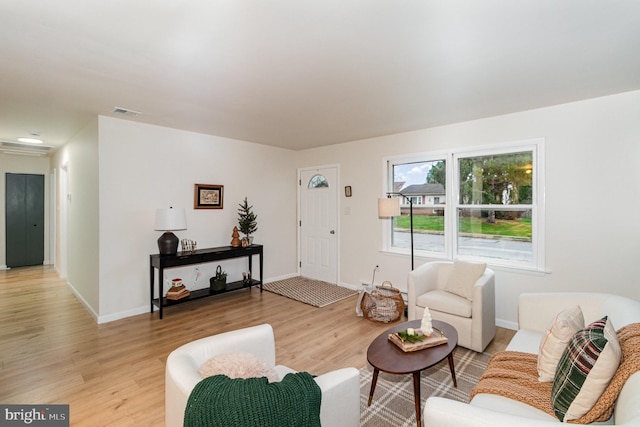 living room with light wood-type flooring