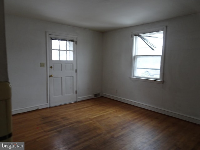 foyer entrance featuring dark wood-type flooring and a healthy amount of sunlight