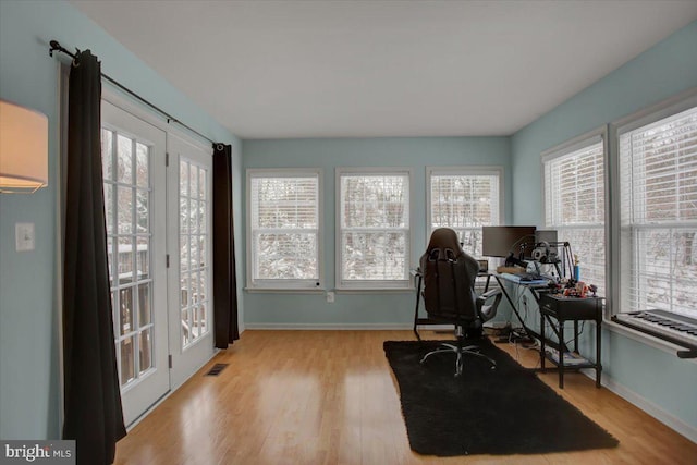 interior space with light hardwood / wood-style floors