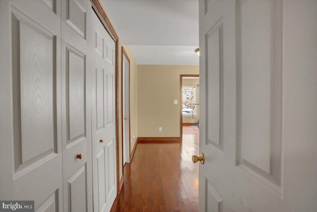 corridor featuring dark wood-type flooring