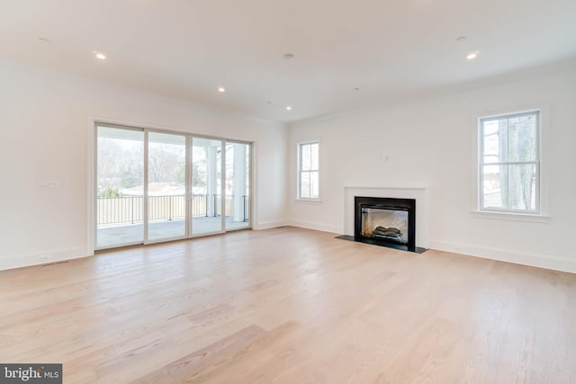 unfurnished living room with light wood-type flooring