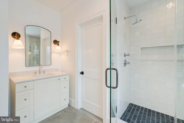 bathroom featuring vanity and walk in shower