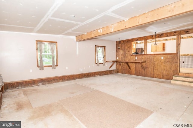 basement with wooden walls