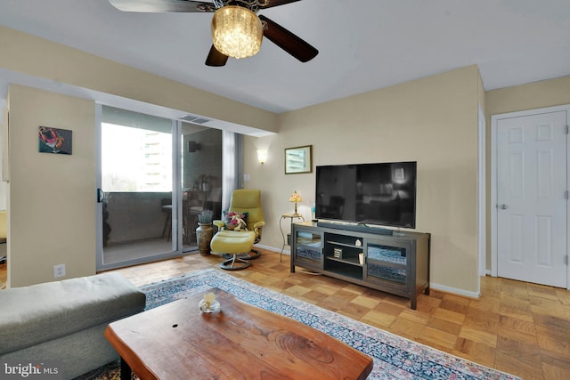 living room with light parquet flooring