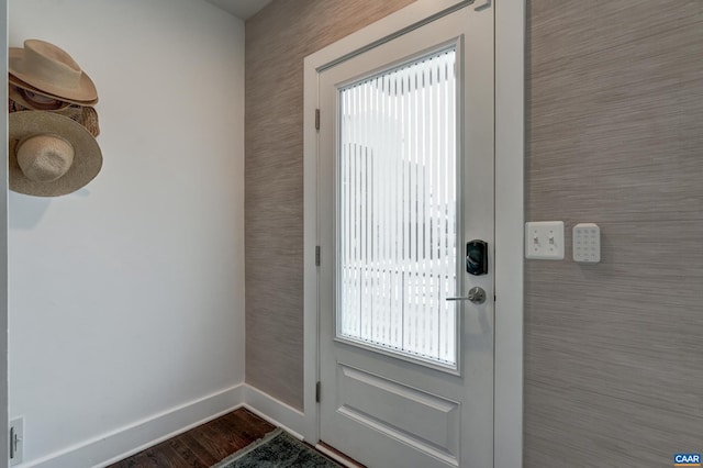 doorway featuring wood-type flooring and a wealth of natural light