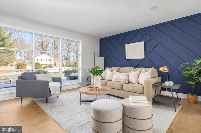 living room with light hardwood / wood-style floors