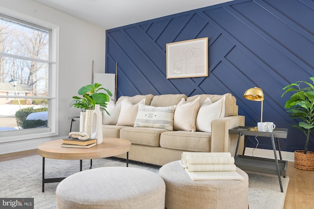 living room with light hardwood / wood-style floors