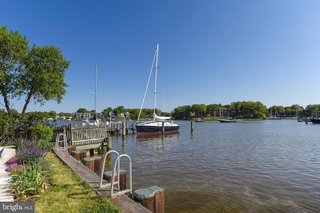 view of dock featuring a water view