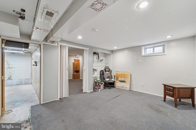 basement featuring carpet floors