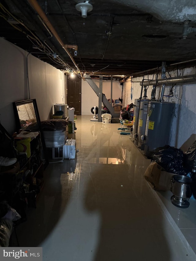 basement with water heater