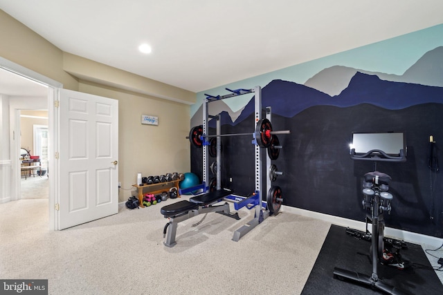 workout area featuring carpet floors