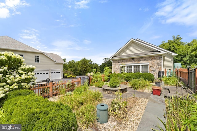 view of yard with a garage