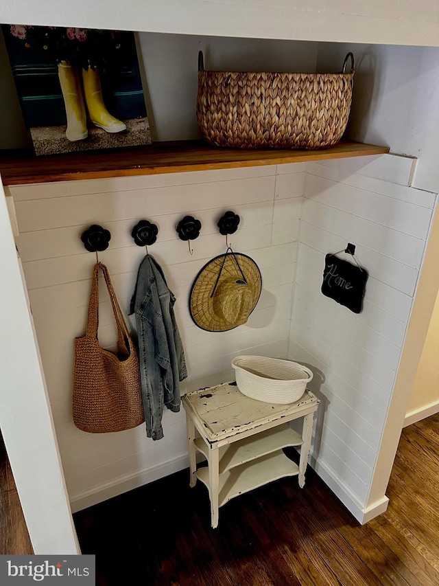 mudroom featuring dark hardwood / wood-style floors