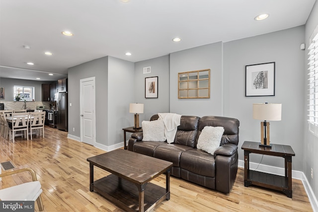 living room featuring light wood-type flooring