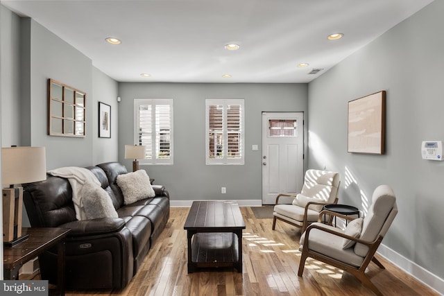 living room featuring light wood-type flooring