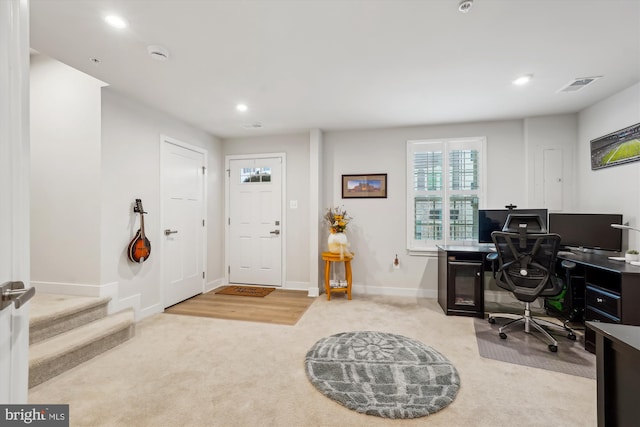 view of carpeted home office