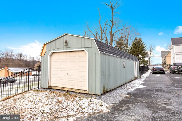 view of snow covered garage