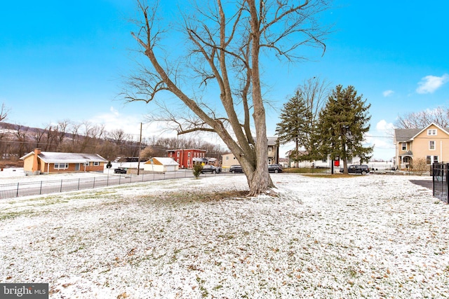 view of yard layered in snow