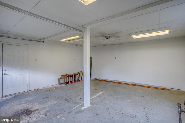 basement featuring ceiling fan