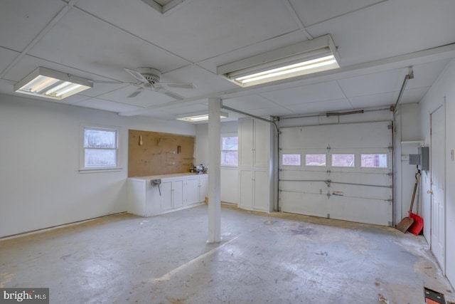 garage featuring ceiling fan