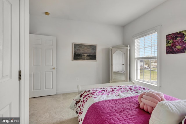 bedroom with baseboards and carpet