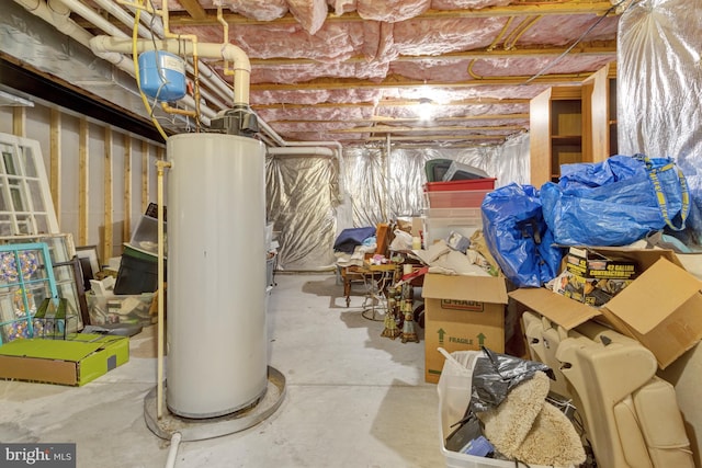 unfinished basement with water heater