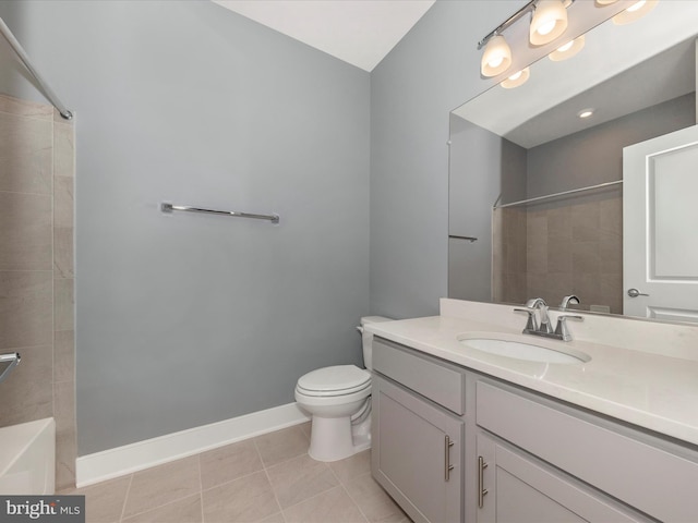 bathroom with toilet, tile patterned flooring, and vanity