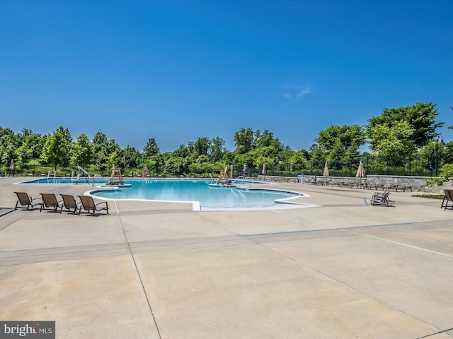 view of swimming pool with a patio