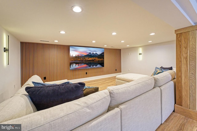 home theater with hardwood / wood-style floors