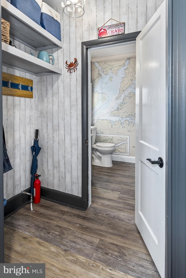 bathroom featuring baseboards, toilet, and wood finished floors