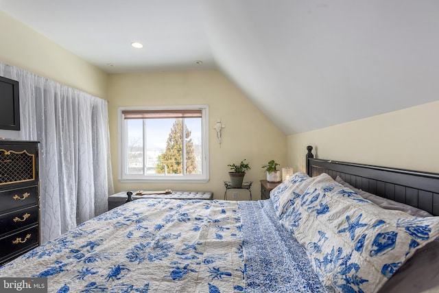 bedroom featuring vaulted ceiling