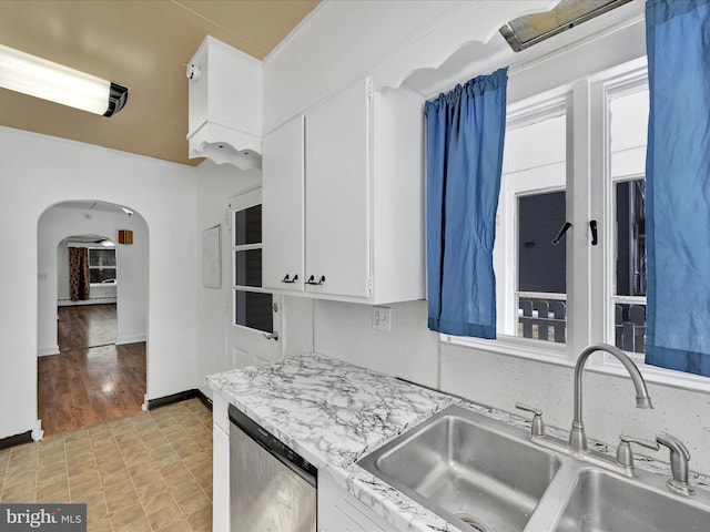 kitchen with white cabinetry, sink, and stainless steel dishwasher