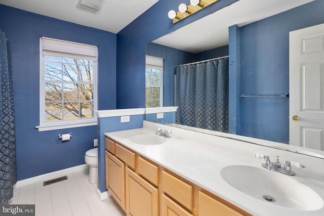 bathroom with a sink, visible vents, and tile patterned floors